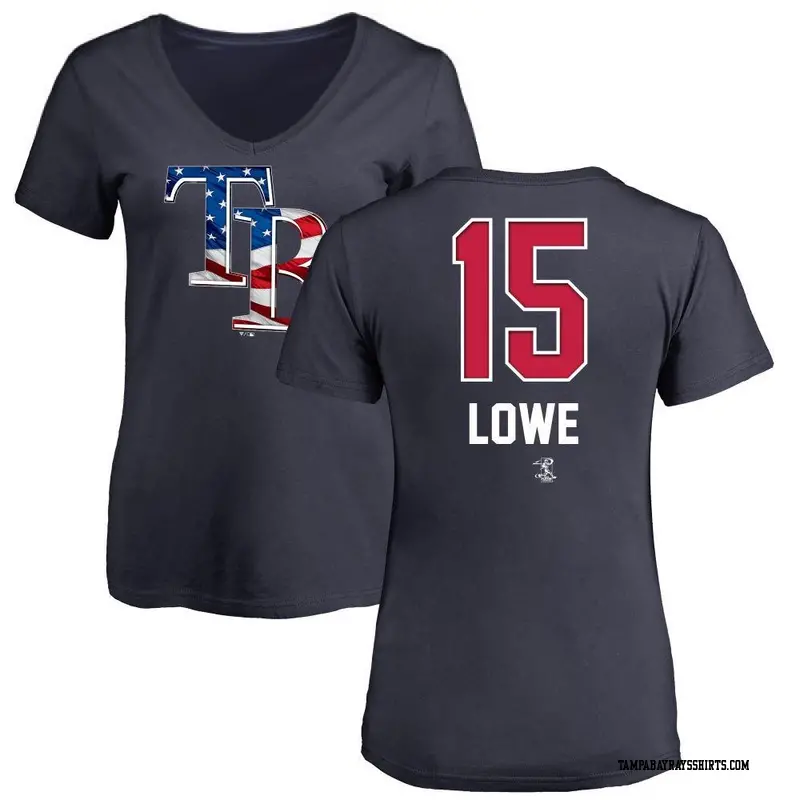 Women's Tampa Bay Rays ＃15 Josh Lowe Navy Branded Name and Number Banner Wave V-Neck T-Shirt