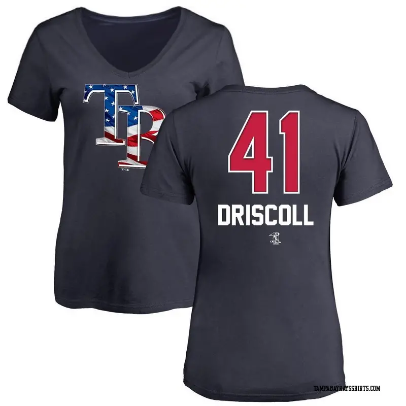 Women's Tampa Bay Rays ＃41 Logan Driscoll Navy Name and Number Banner Wave V-Neck T-Shirt