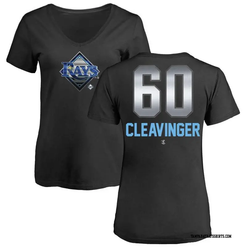 Women's Tampa Bay Rays ＃60 Garrett Cleavinger Black Branded Midnight Mascot V-Neck T-Shirt