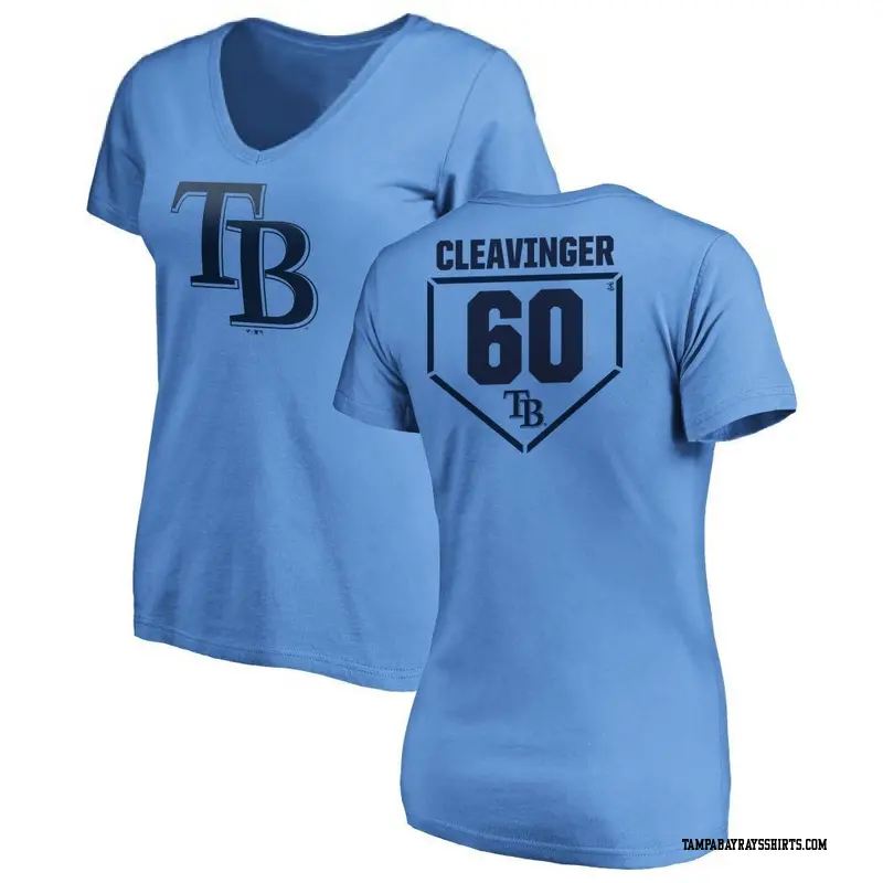 Women's Tampa Bay Rays ＃60 Garrett Cleavinger Light Blue Branded RBI Slim Fit V-Neck T-Shirt