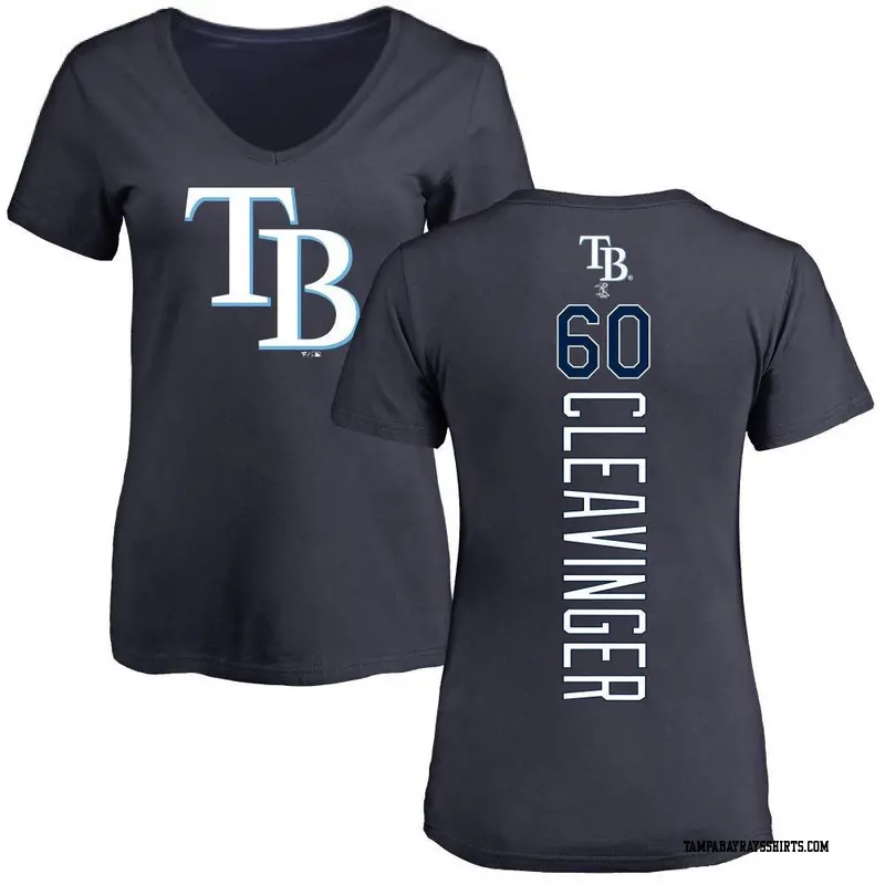 Women's Tampa Bay Rays ＃60 Garrett Cleavinger Navy Backer Slim Fit T-Shirt