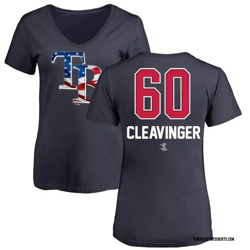 Women's Tampa Bay Rays ＃60 Garrett Cleavinger Navy Branded Name and Number Banner Wave V-Neck T-Shirt